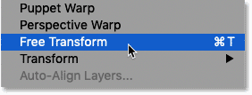 Where to find the Free Transform command in Photoshop