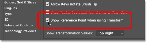 How to turn the transform Reference Point on permanently in Photoshop CC