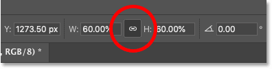 Making sure the image Width and Height values are linked in Photoshop's Options Bar