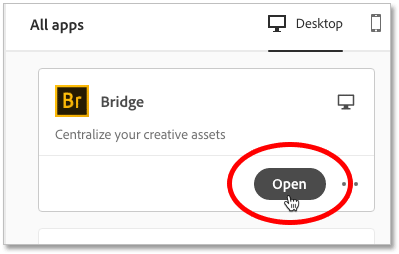 كيفية فتح Adobe Bridge من داخل تطبيق Creative Cloud