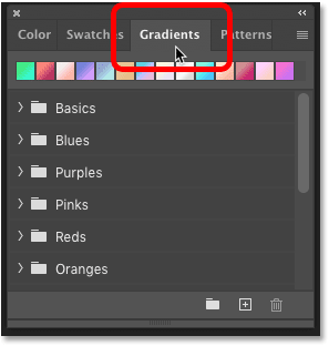 Opening the Gradients panel in Photoshop CC 2020