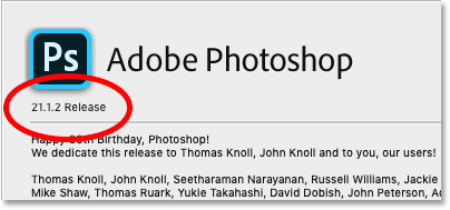 التحقق من رقم الإصدار بعد تحديث Photoshop