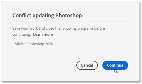 رسالة Conflict Updating Photoshop