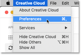 كيفية فتح تفضيلات تطبيق Creative Cloud