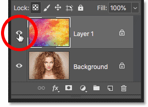 Making the top image visible in the Photoshop Layers panel