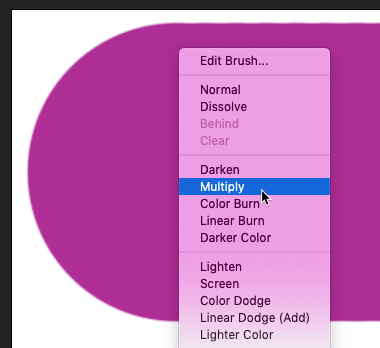 Choosing the Multiply brush blend mode in Photoshop