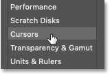 Selecting the Cursors preferences in Photoshop