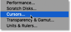 How to open the Cursors Preferences in Photoshop