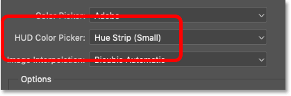 The HUD Color Picker option in Photoshop's Preferences.