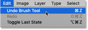 Choosing the Undo Brush Tool command in Photoshop