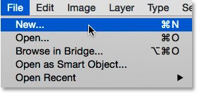 Memilih New di bawah menu File.  Gambar © 2015 Steve Patterson, Photoshop Essentials.com