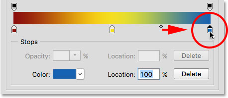 Dragging the blue stop to the right edge of the gradient. 