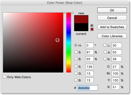 Choosing red from the color picker. 