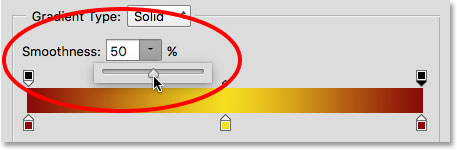 The Smoothness option in the Gradient Editor. Image © 2015 Steve Patterson, Photoshop Essentials.com