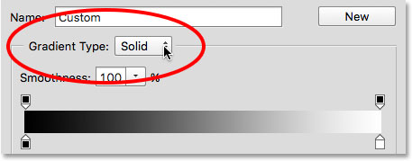 The Gradient Type option in the Gradient Editor. 