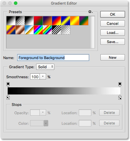 The Gradient Editor in Photoshop. 