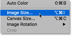 Choosing the Image Size command in Photoshop