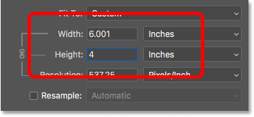 Changing the height of the print size automatically changes the width