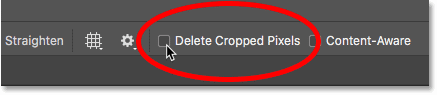 Turning off the Delete Cropped Pixels option for the Crop Tool in Photoshop