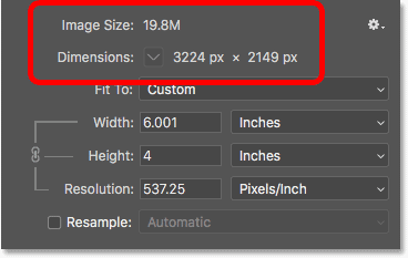 The pixel dimensions and file size are not affected by the change in print size