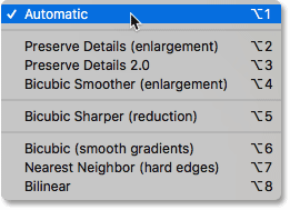 The resample interpolation methods in Photoshop