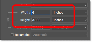 Entering a Width value for the print size automatically sets the Height value