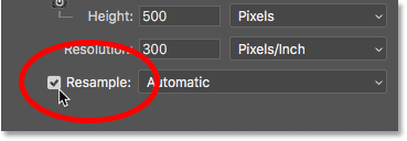 The Resample option in Photoshop's Image Size dialog box