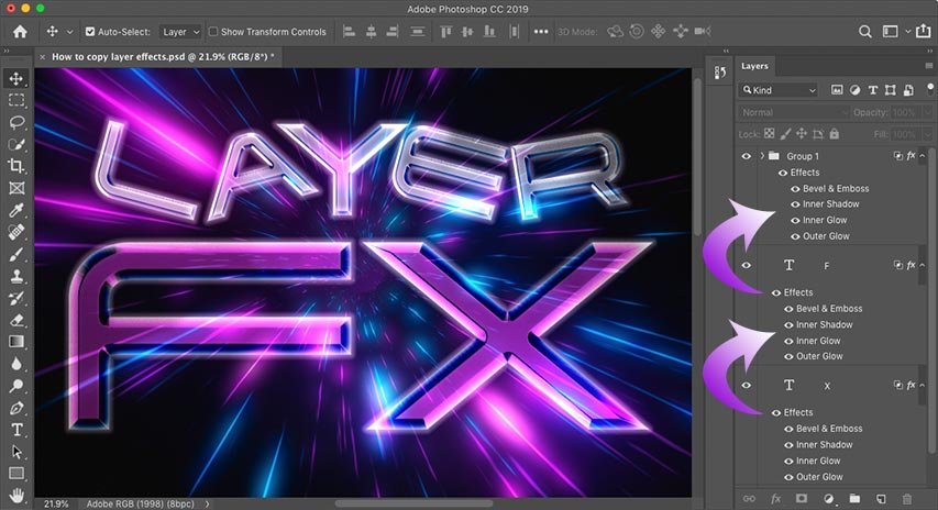 How to copy layer effects in Photoshop tutorial