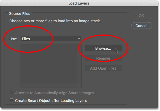 The Load Layers dialog box in Photoshop.