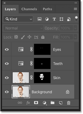 El panel Capas de Photoshop mostrando múltiples capas en el documento's Layers panel showing multiple layers in the document