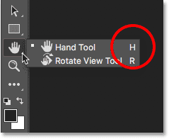 The Toolbar showing the keyboard shortcut for the Hand Tool