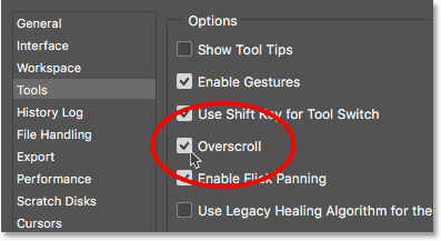 Enabling Overscroll in Photoshop CC