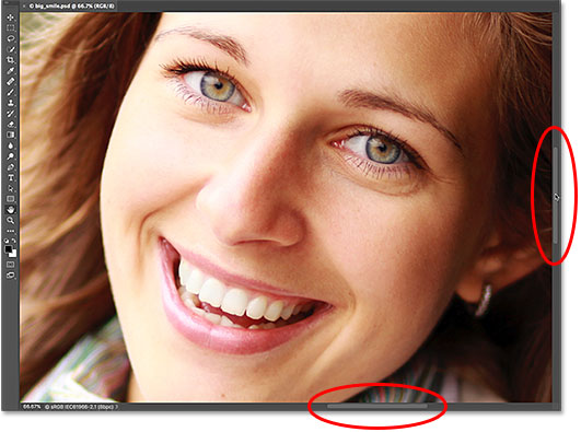 The scroll bars in the document window in Photoshop