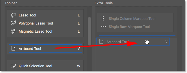 Using the Extra Tools column to temporarily hold the Artboard Tool. 