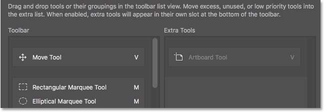 The Artboard Alat sekarang alat tambahan, bukan bagian dari Toolbar utama.  Gambar © 2016 Steve Patterson, Photoshop Essentials.com