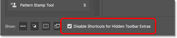 The "Disable Shortcuts for Hidden Toolbar Extras" option. 