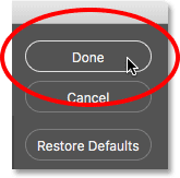 Clicking the Done button to close the Customize Toolbar dialog box. 