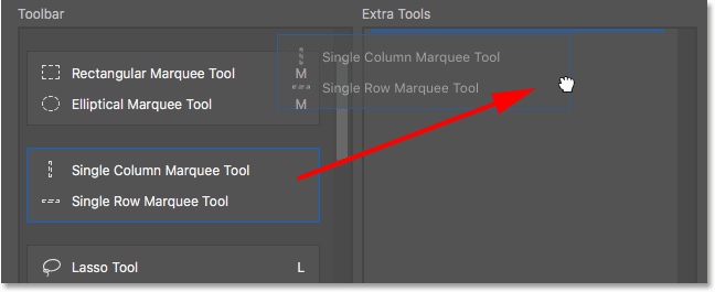 Dragging the entire tool group into the Extra Tools column. 