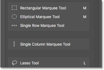 The Single Column Marquee Tool is now separate from the group. 