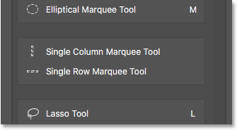 The Single Column Marquee Tool is now the default tool in the group. 