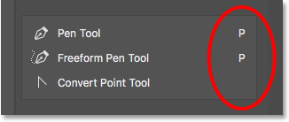 Two of the three tools in the group share the same keyboard shortcut. 