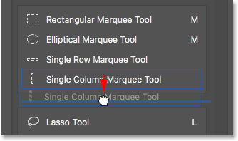 Ungrouping Kolom Tunggal Marquee Tool.  Gambar © 2016 Steve Patterson, Photoshop Essentials.com