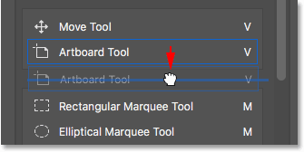 Ungrouping Alat Artboard dari Move Tool.  Gambar © 2016 Steve Patterson, Photoshop Essentials.com