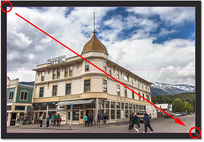 Drawing a crop border with the Perspective Crop Tool in Photoshop.