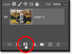 Clicking the Add Layer Mask icon in Photoshop's Layers panel