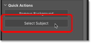 Clicking the Select Subject button in Photoshop's Properties panel