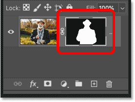 تعرض لوحة Layers في Photoshop التحديد من Select Subject تم تحويله إلى قناع طبقة