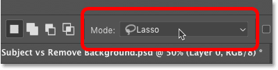 Changing the Object Selection Tool's mode to Lasso in Photoshop's Options Bar