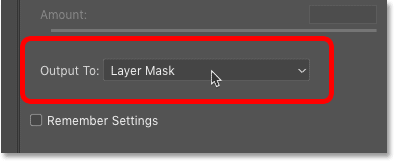 Setting the Select and Mask Output option to Layer Mask