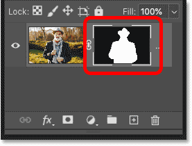 Photoshop's Layers panel showing the layer mask created by the Remove Background command